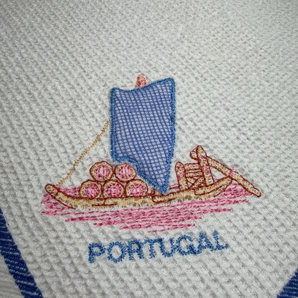 Portugal Embroidered Kitchen Tea Towel White Cotton Boat Nautical‎ Decor